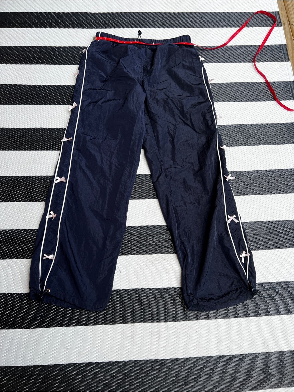 Navy Track Pants with Side Trim with pink bows